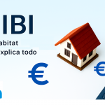 Casa modelo sobre documento fiscal con la palabra IBI, símbolo del euro