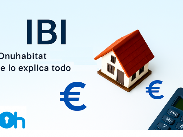 Casa modelo sobre documento fiscal con la palabra IBI, símbolo del euro