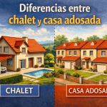 Comparativa visual entre un chalet independiente y una casa adosada, mostrando sus principales diferencias en espacio, privacidad y diseño.